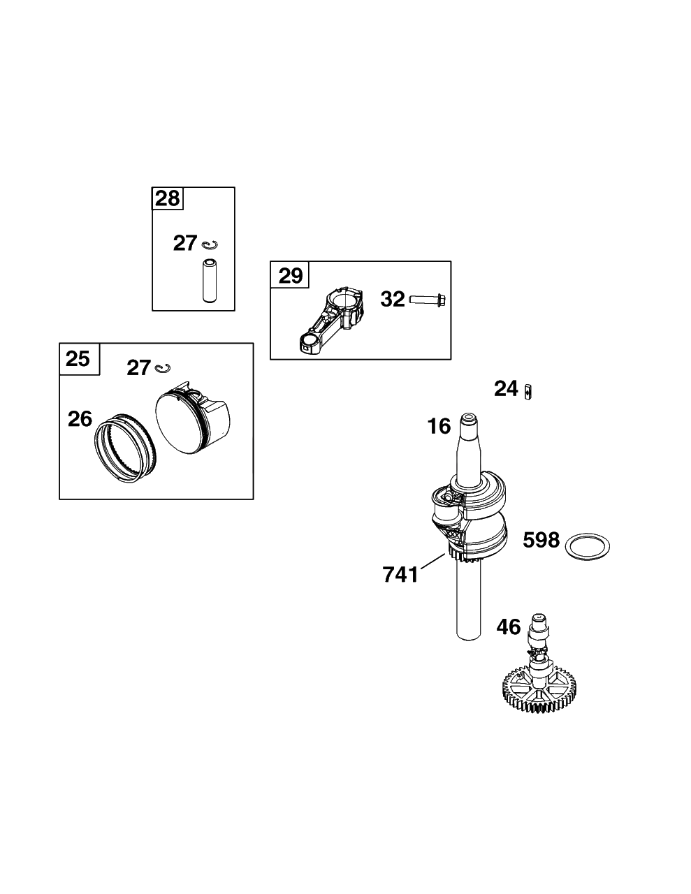 Crankshaft Group Diagram and Parts List for 93J0B-0109-H1  Briggs and Stratton Engine